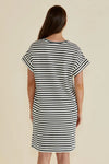 Elise V Neck Dress / White Black Stripe