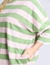 Mazie Block Stripe Sweat / Forest Green & Pink Lady Stripe