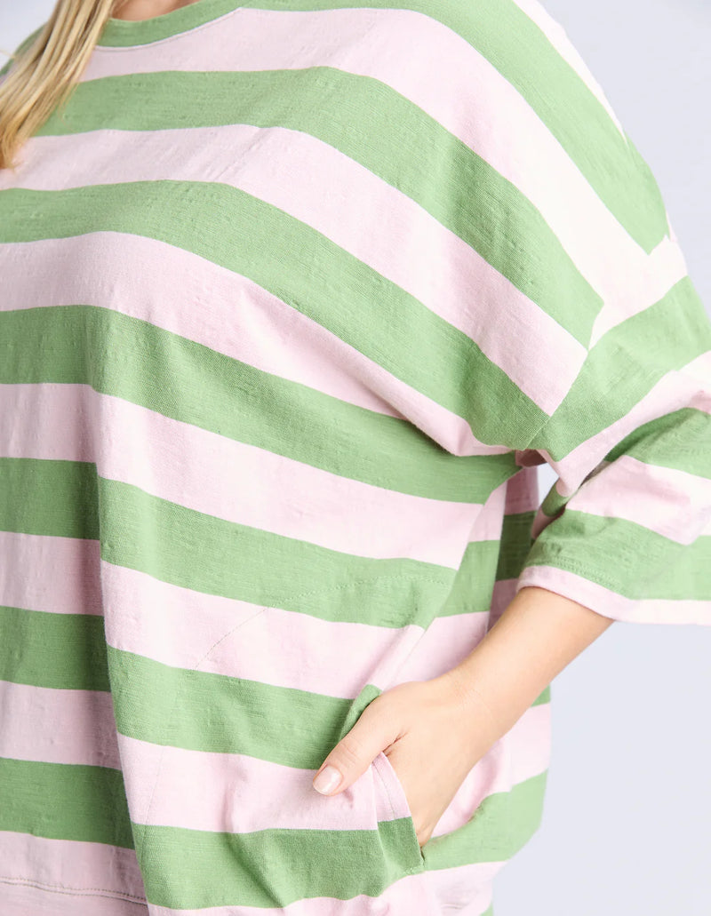 Mazie Block Stripe Sweat / Forest Green & Pink Lady Stripe