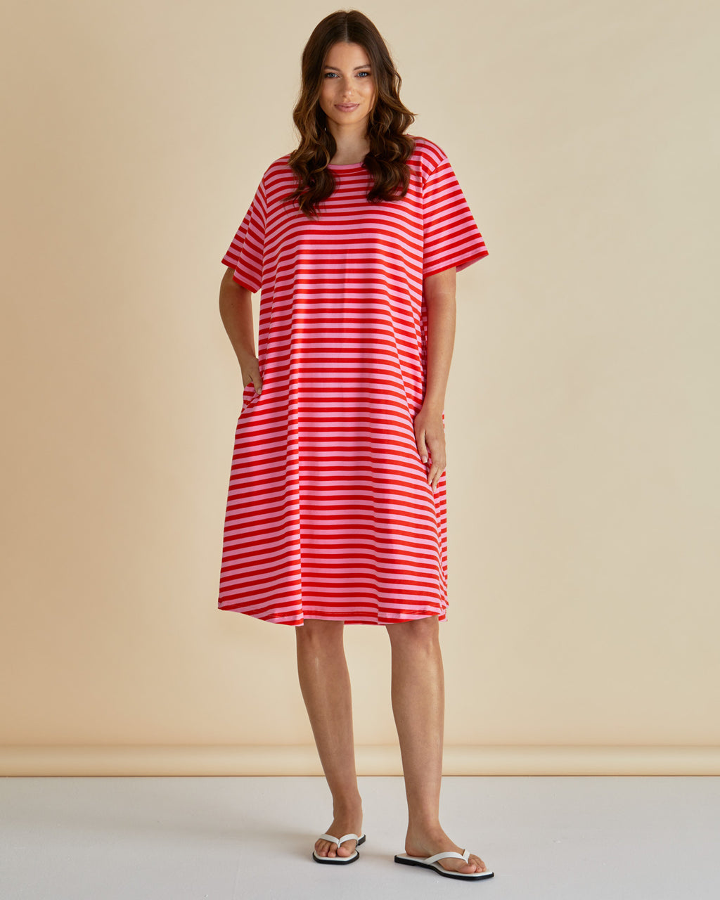 Eloise T-Shirt Dress /  Pink Red Stripe