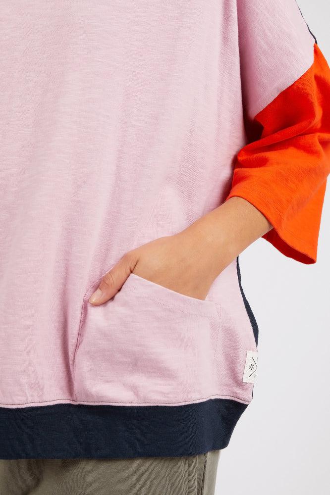 Mazie Colour Block Sweat -Peony Pink/ Tang and Navy Block