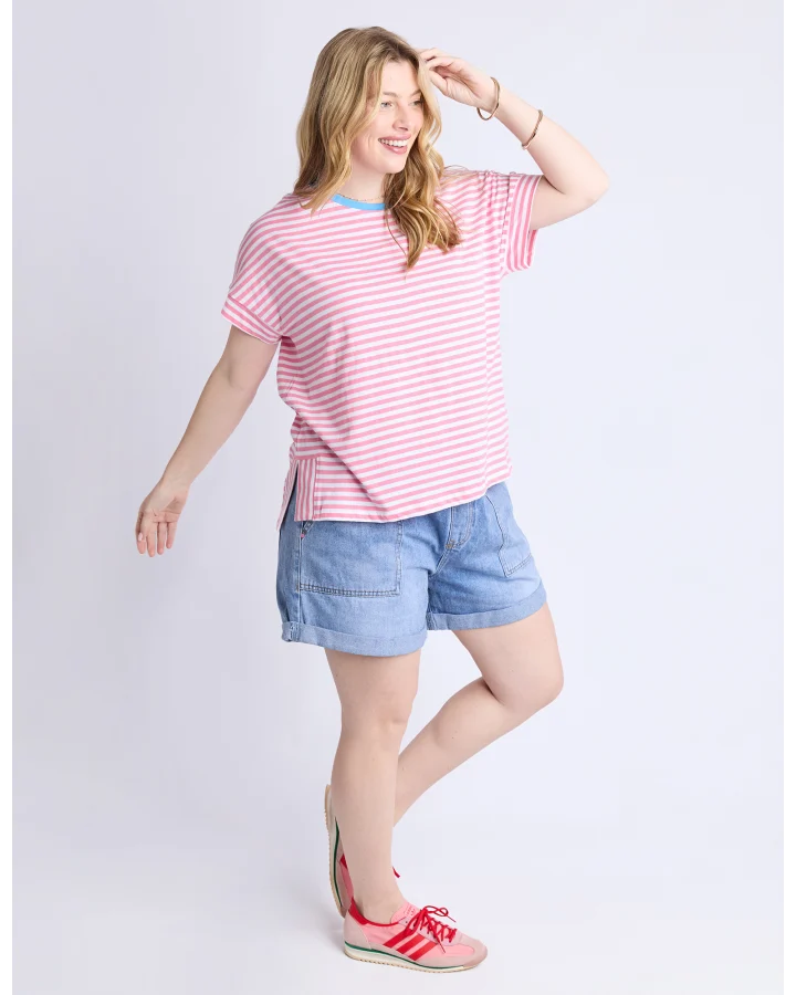Jarrah Stripe S/S Tee / Geranium Pink & White Stripe / Azure