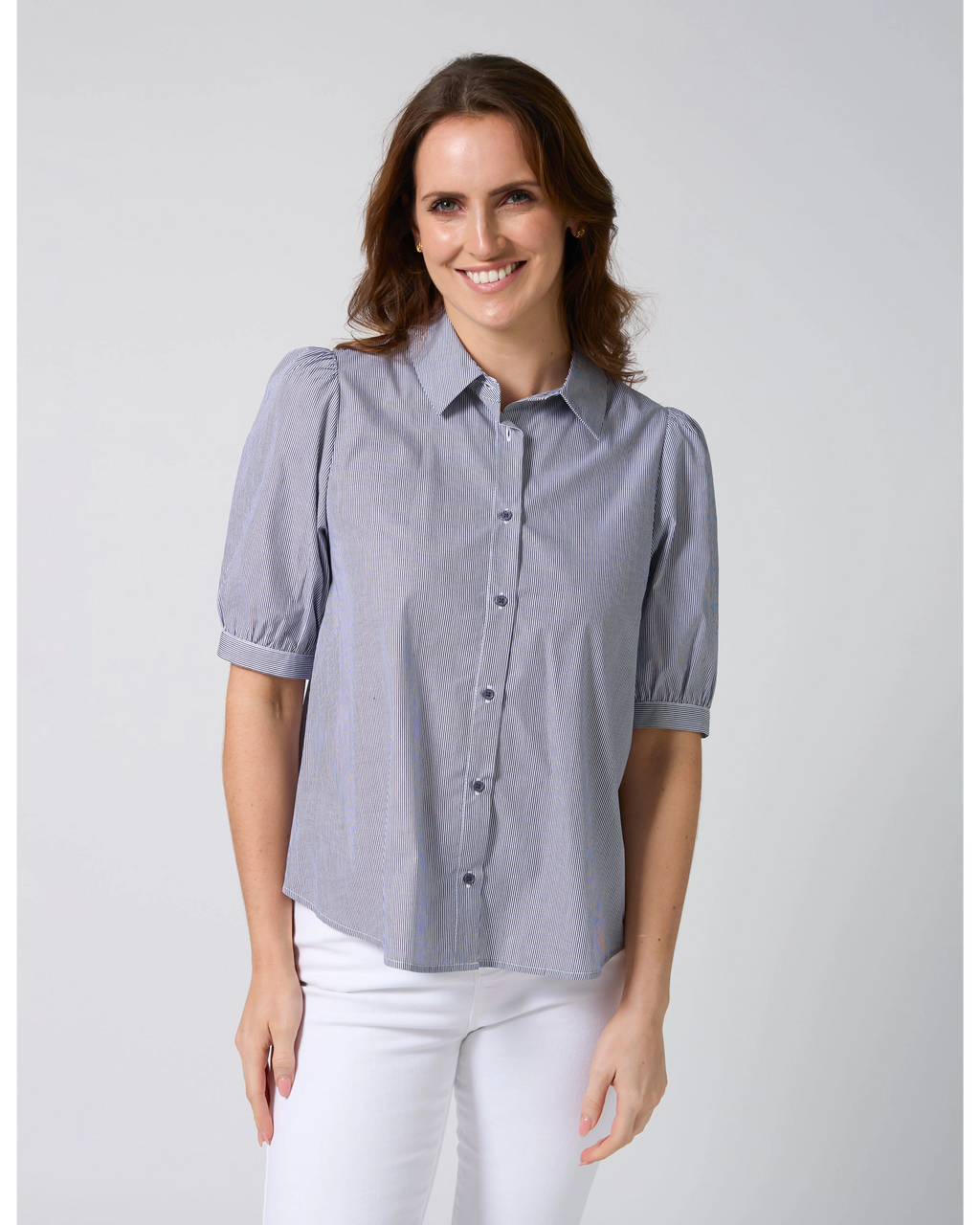 Asha Blouse - Navy White Stripe