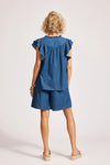 Melenia Denim Frill Top - Indigo