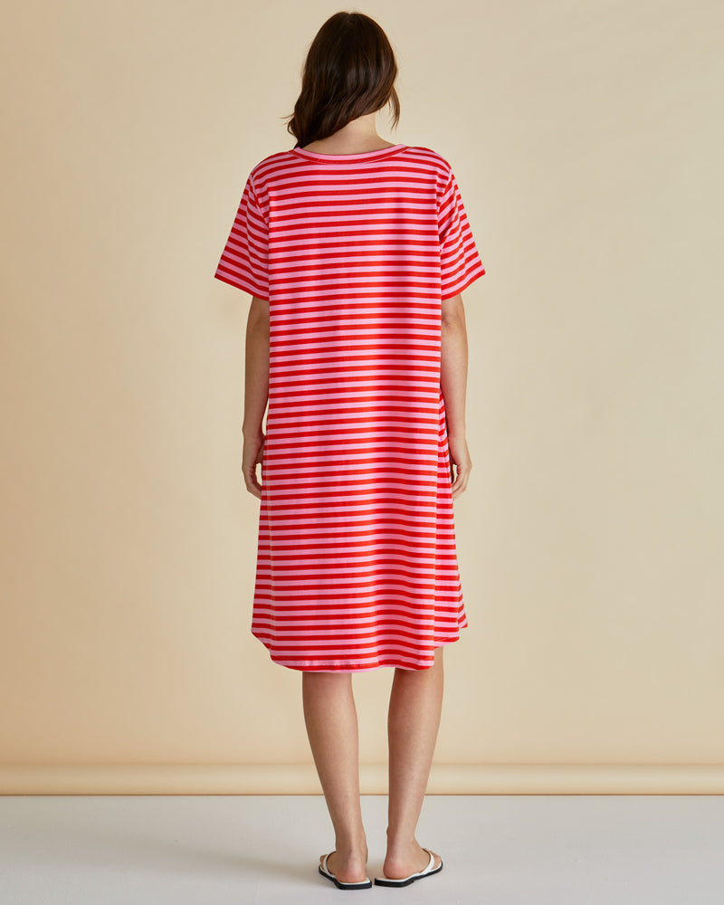 Eloise T-Shirt Dress /  Pink Red Stripe