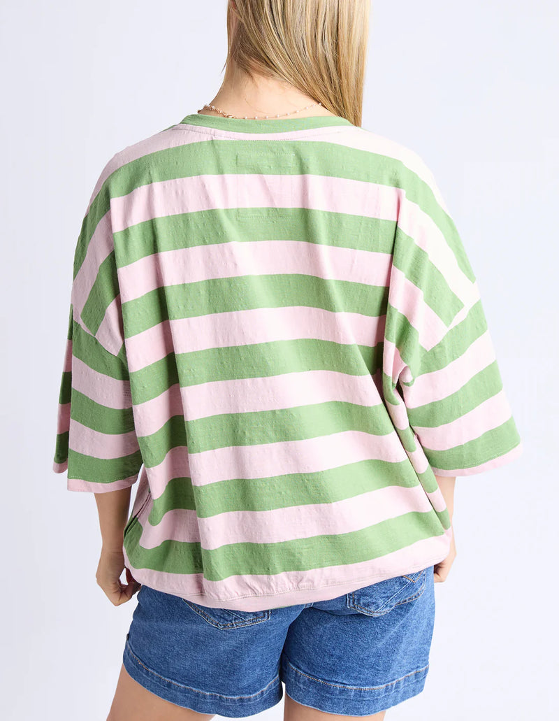Mazie Block Stripe Sweat / Forest Green & Pink Lady Stripe