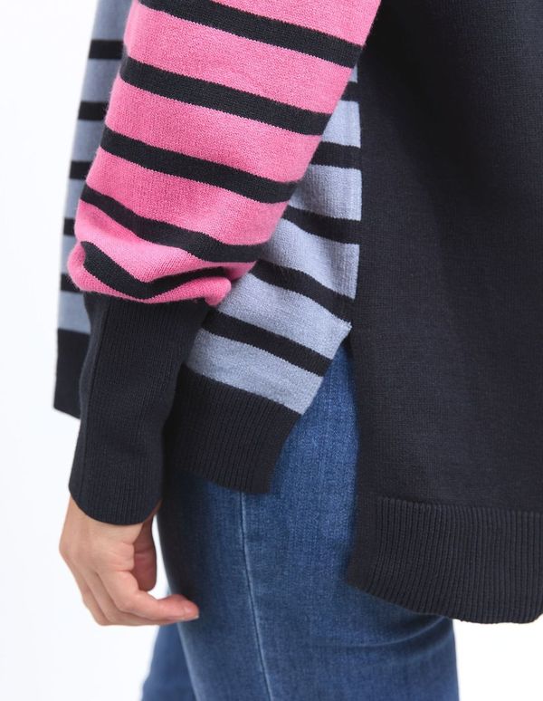 Effie Mixed Knit - Navy/Steel Blue/ Pink Geranium