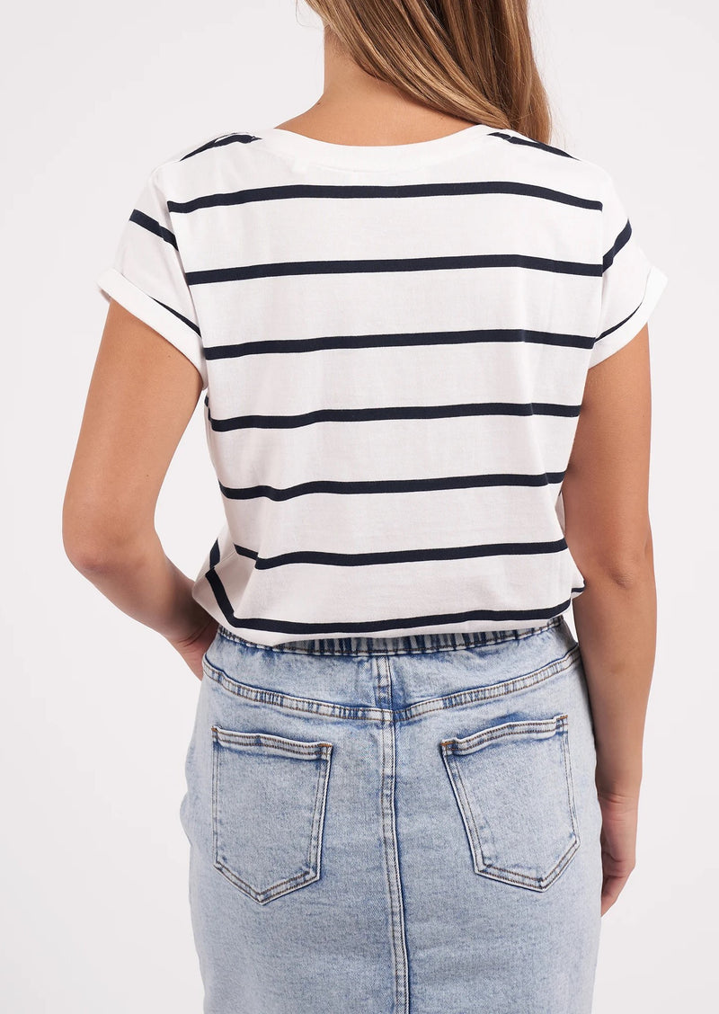 Manly Stripe Vee Tee -White/Navy Stripe