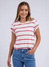 Manly Stripe Tee - White/Cayenne Stripe