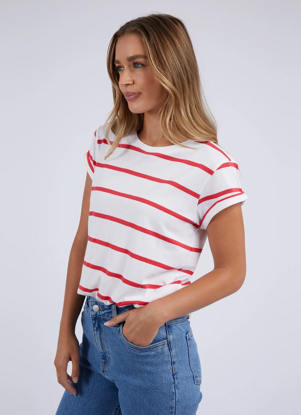 Manly Stripe Tee - White/Cayenne Stripe