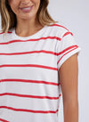 Manly Stripe Tee - White/Cayenne Stripe