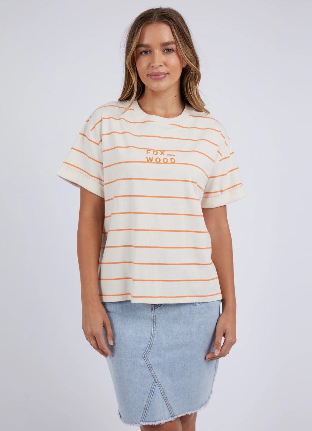 Huntleigh Stripe Tee - Orange & Vintage White Stripe