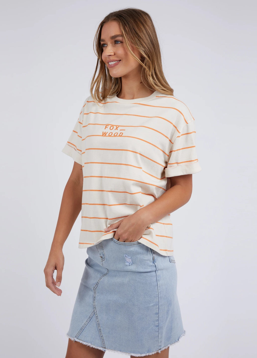 Huntleigh Stripe Tee - Orange & Vintage White Stripe