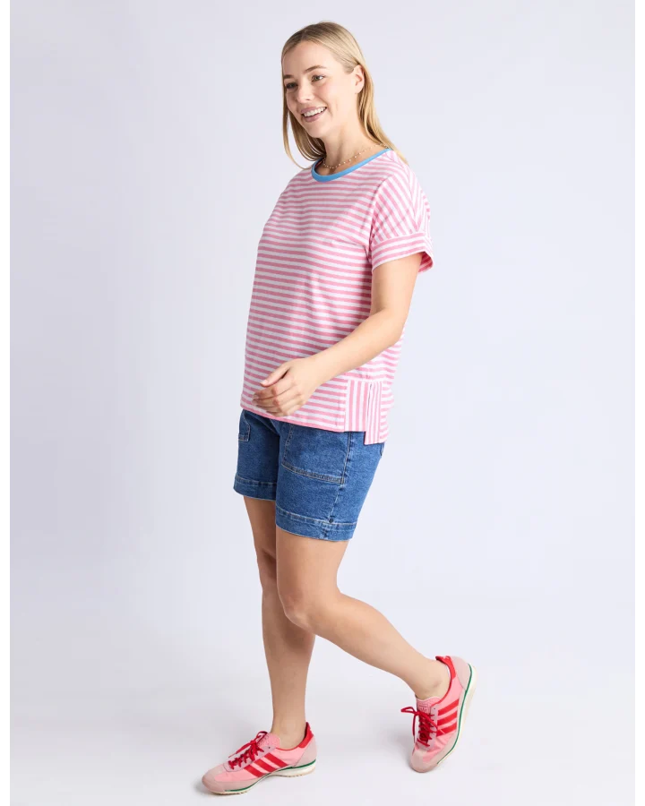 Jarrah Stripe S/S Tee / Geranium Pink & White Stripe / Azure