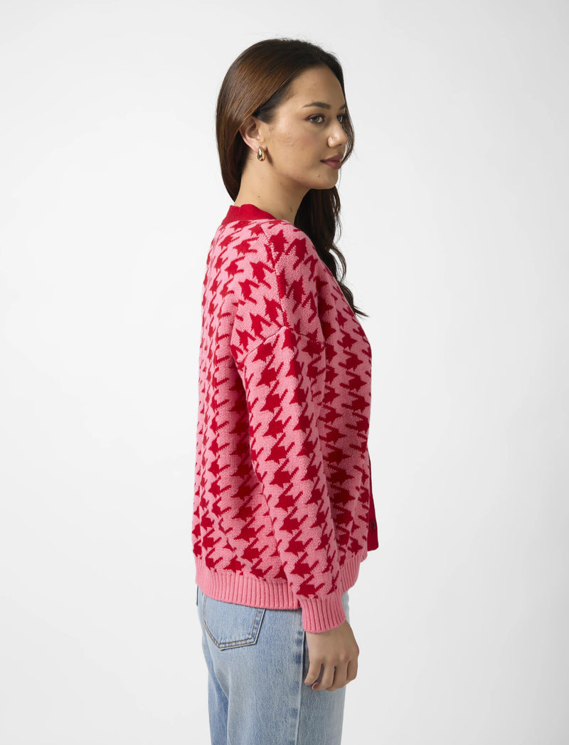 Xanthe Cardigan - Houndstooth Red/Candy