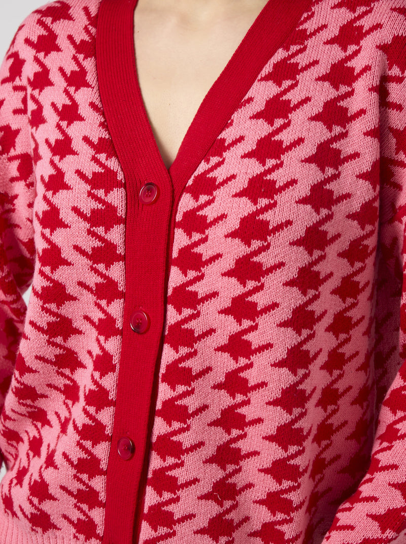 Xanthe Cardigan - Houndstooth Red/Candy