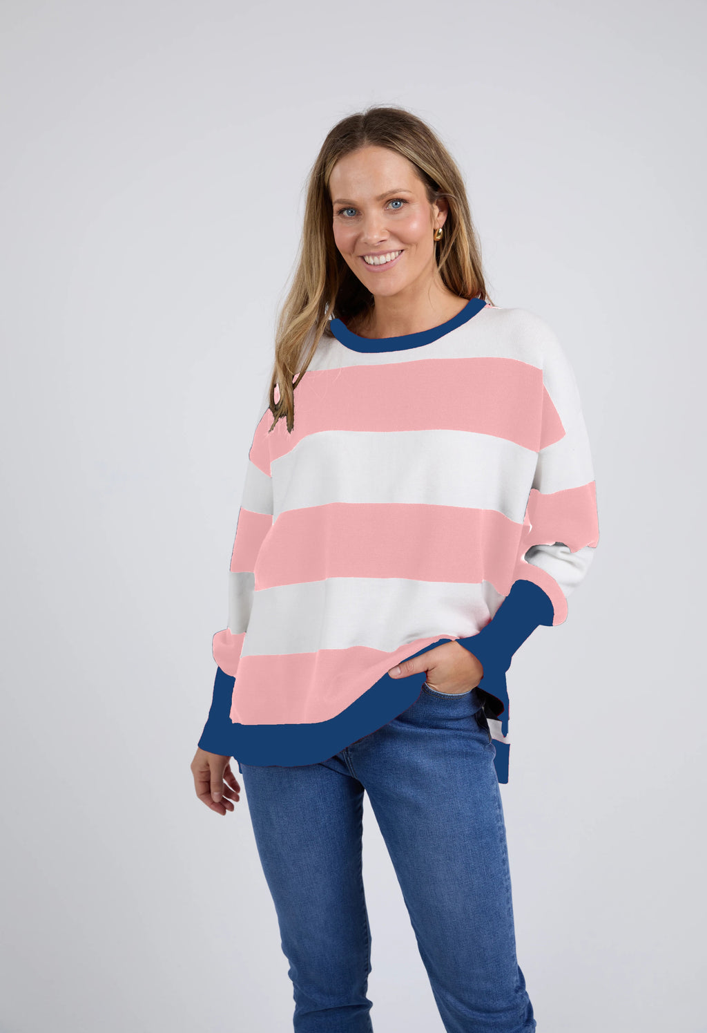 Elvie Stripe Knit - Charm Pink/White/French Blue