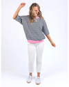 Mazie Stripe Ringer Sweat -Navy /White Stripe/Neon Pink Trim