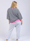 Mazie Stripe Ringer Sweat -Navy /White Stripe/Neon Pink Trim