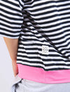 Mazie Stripe Ringer Sweat -Navy /White Stripe/Neon Pink Trim