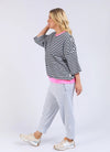 Mazie Stripe Ringer Sweat -Navy /White Stripe/Neon Pink Trim