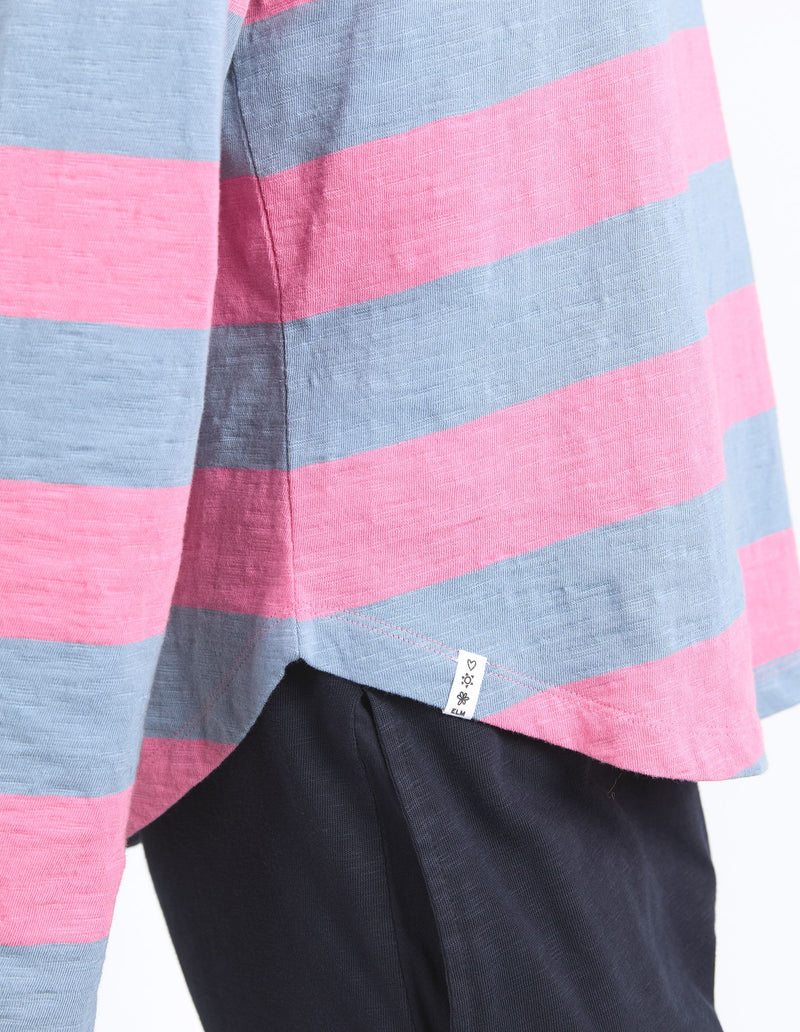 Spritz Stripe L/S Tee - Geranium Pink/Steel Blue Stripe