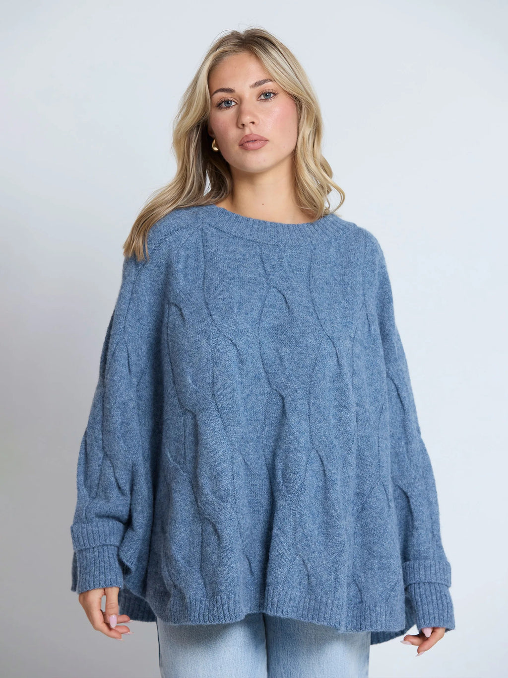 Cable Poncho - Denim