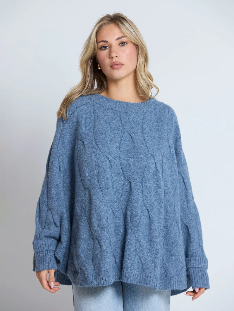 Cable Poncho - Denim