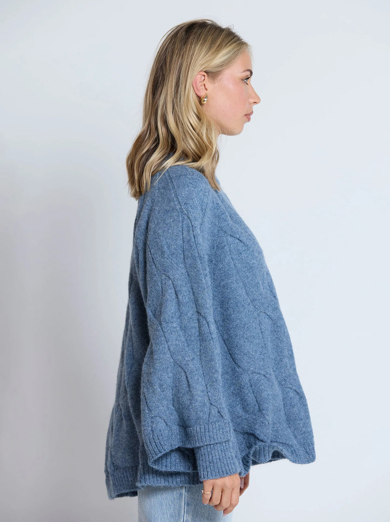 Cable Poncho - Denim
