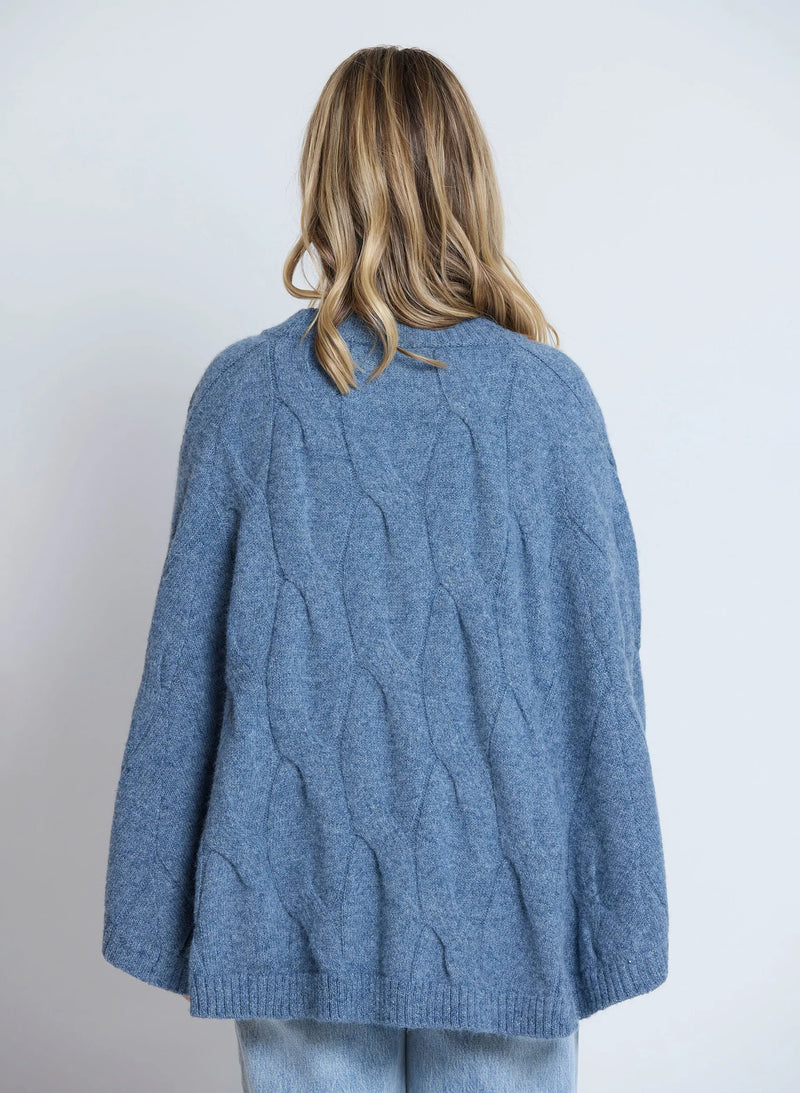 Cable Poncho - Denim