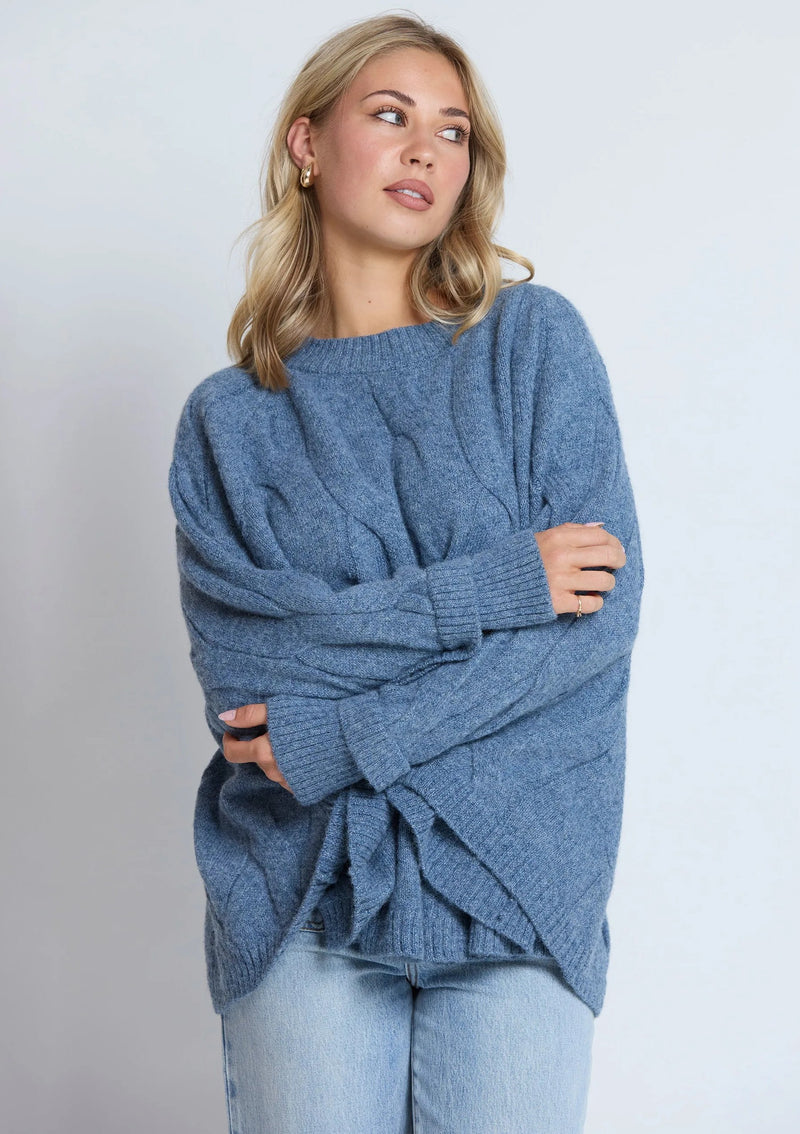 Cable Poncho - Denim