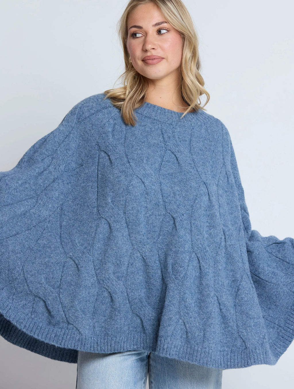 Cable Poncho - Denim