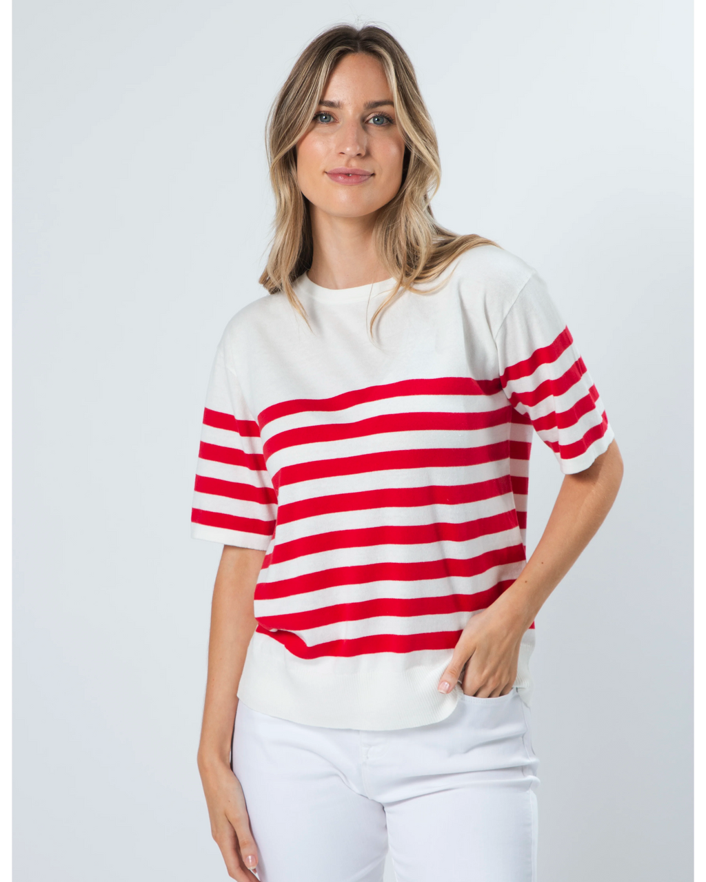 Baldwin Knit Top / Red White Stripe