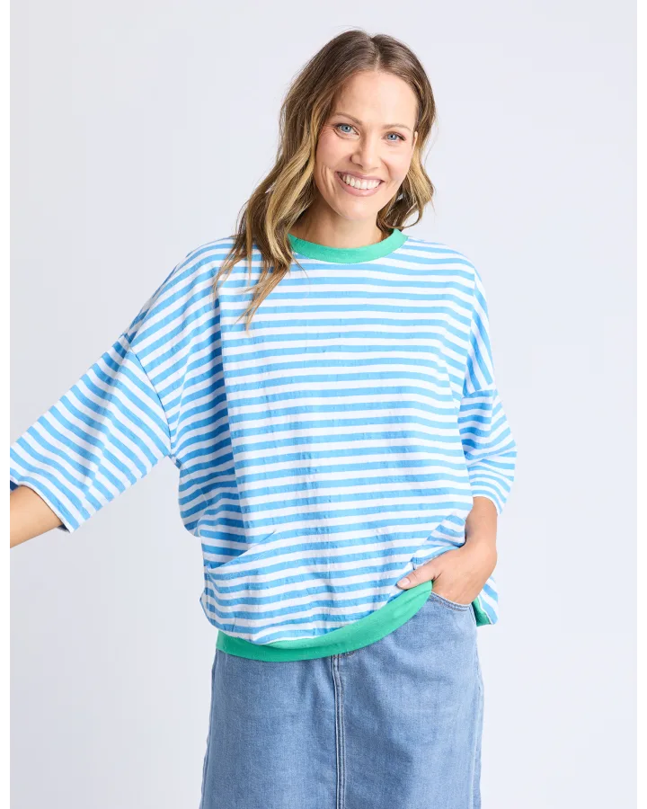 Mazie Stripe Ringer Sweat / Azure & White Stripe