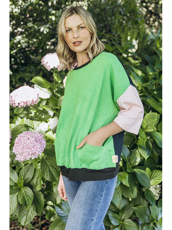 Mazie Colour Block Sweat - Greenbriar