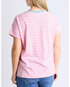 Jarrah Stripe S/S Tee / Geranium Pink & White Stripe / Azure