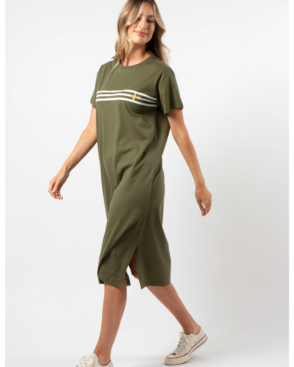 Maxie T-Shirt Dress / Khaki White Stripes