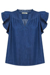 Melenia Denim Frill Top - Indigo