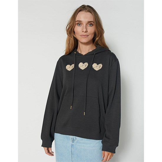 Hoodie Aged Blk Triple Brushed Hearts