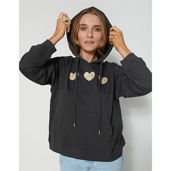 Hoodie Aged Blk Triple Brushed Hearts