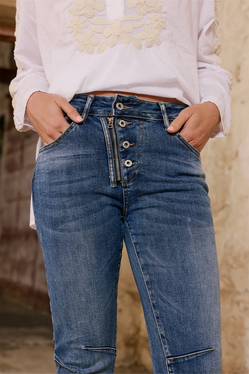 Classic Zip Button Jean / Dark Denim