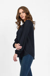 Merino Round Neck Top With Front Keyhole / Midnight