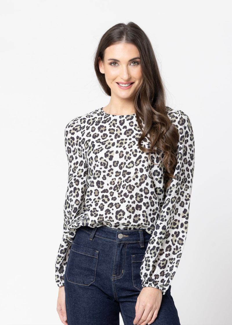 Gratitude Top - Sage Leopard