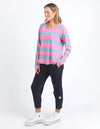 Spritz Stripe L/S Tee - Geranium Pink/Steel Blue Stripe