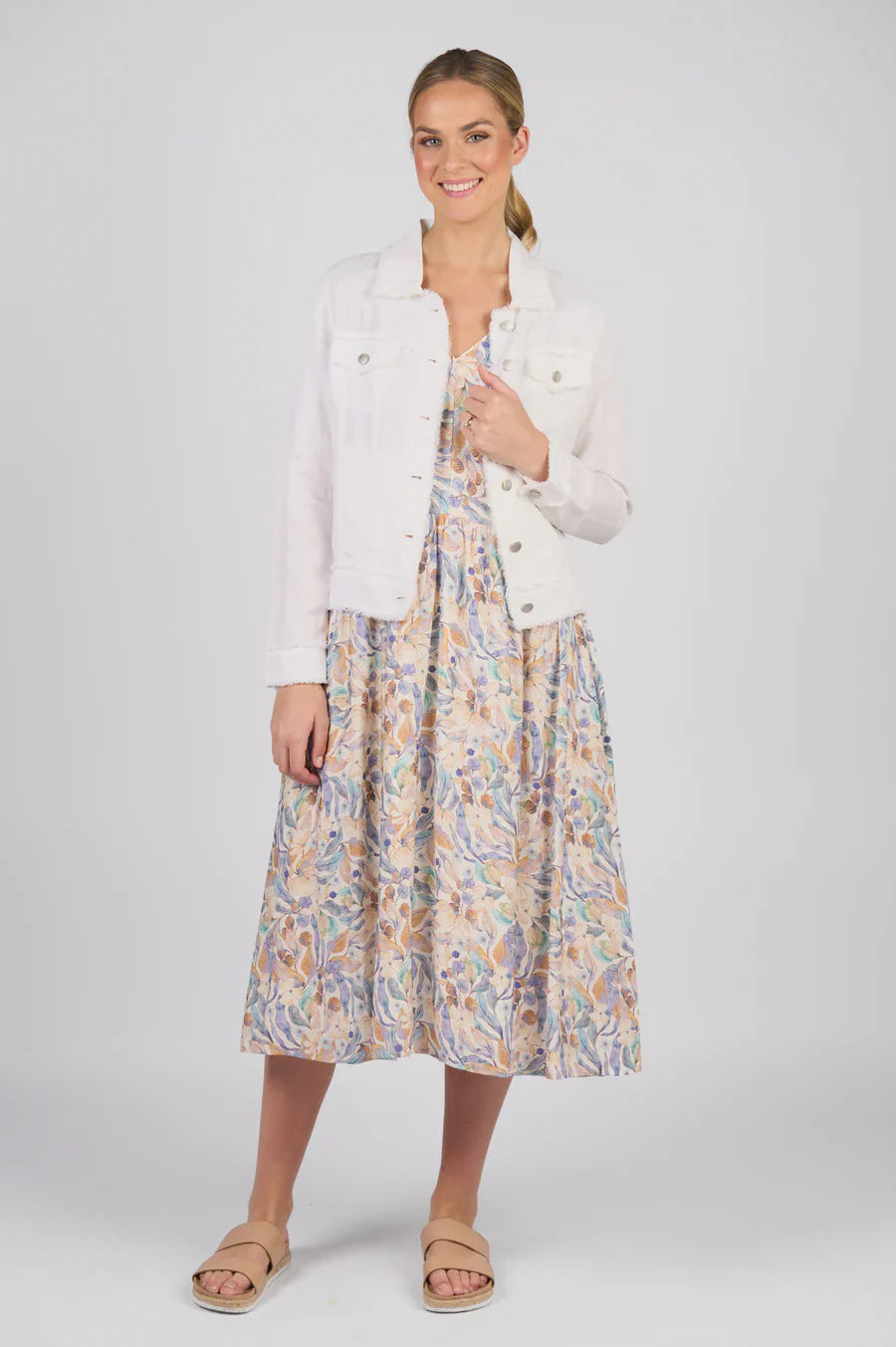 Linen Jacket with Frayed Seams - White