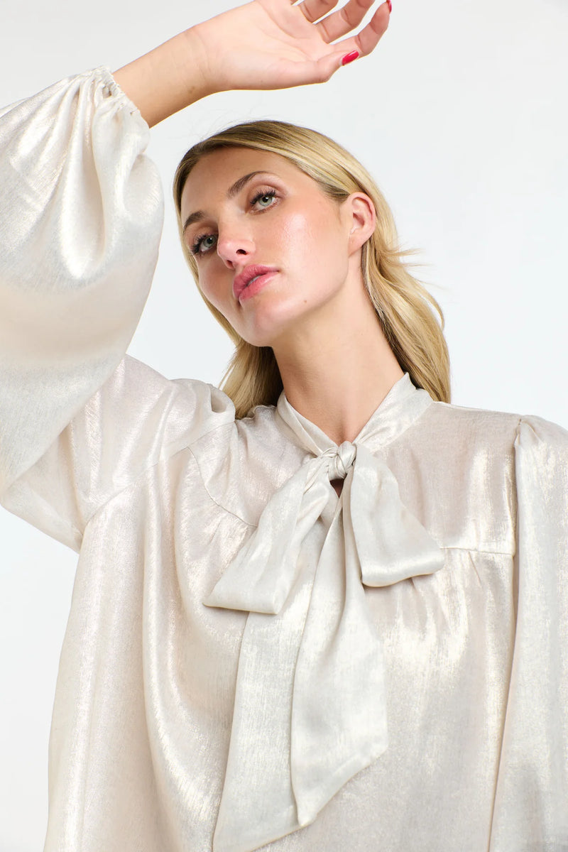 Summer Pussy Bow Top/ Champagne