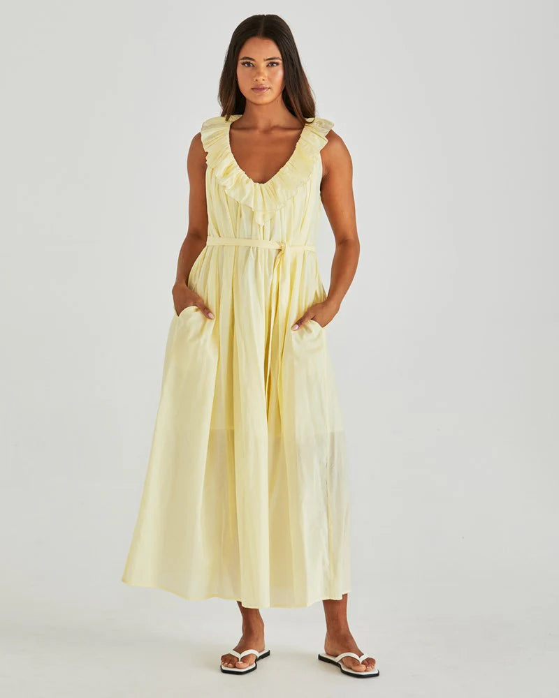 Lilla Ruffled Neck Dress / Butter Yellow