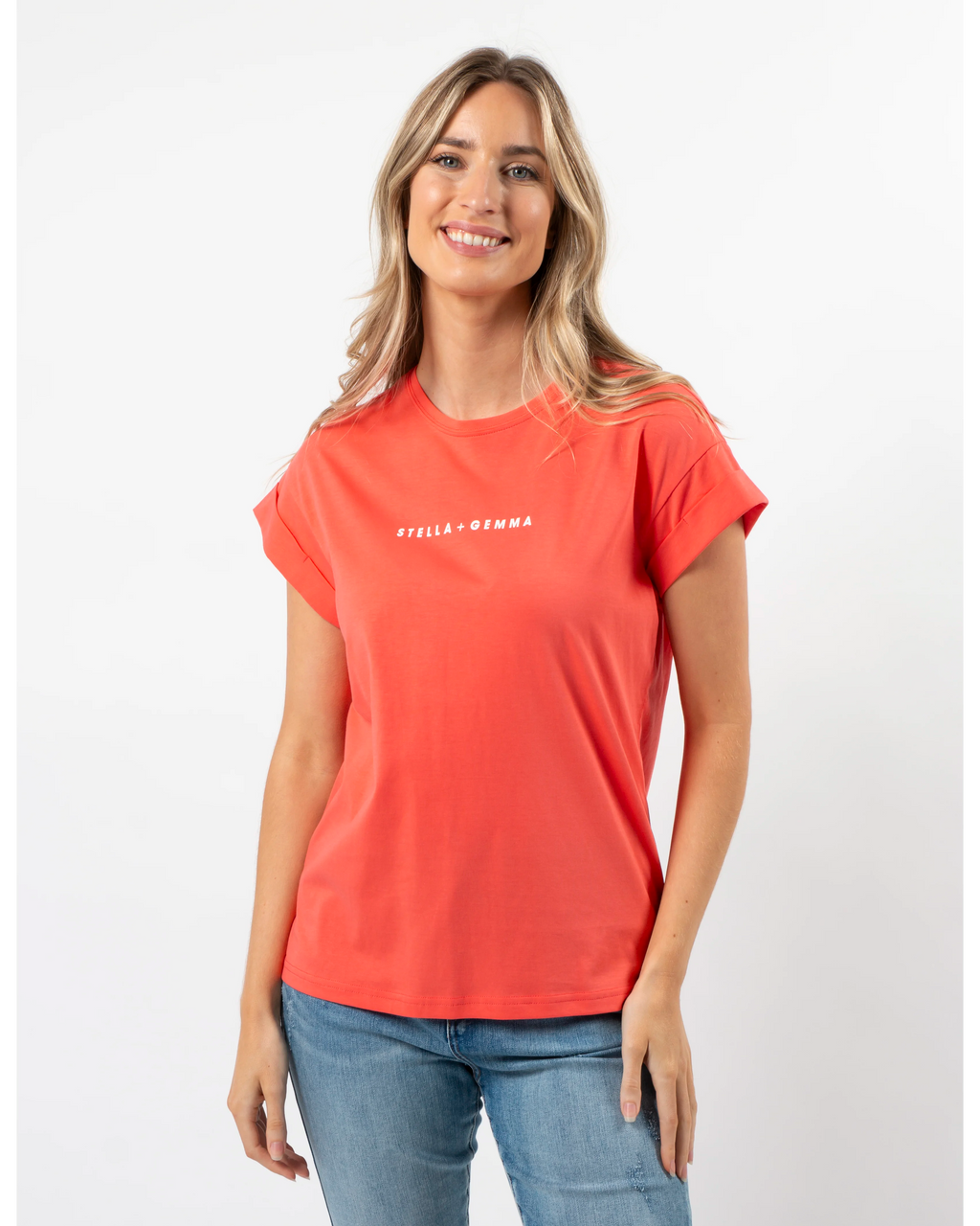 Cuff Sleeve Tee Shirt / Coral S+ G Logo