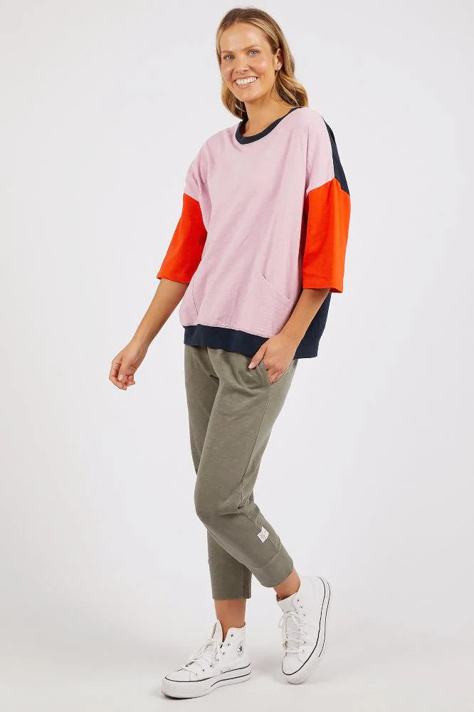 Mazie Colour Block Sweat -Peony Pink/ Tang and Navy Block