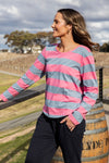 Spritz Stripe L/S Tee - Geranium Pink/Steel Blue Stripe